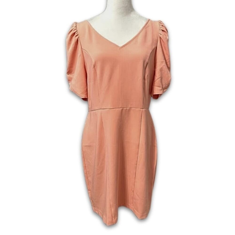 Chelsea 28 Sheath Dress V-Neck Stretchable 1/2 Sleeve Back Zip L Pink Womens NWT